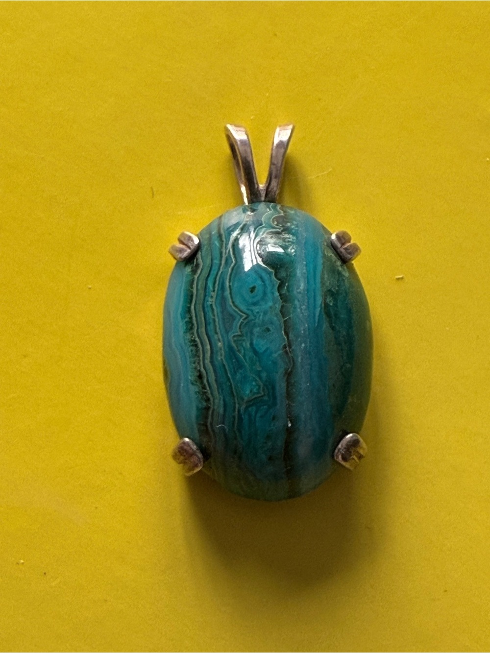Vintage 925 Sterling silver Setting Malachite Pendant